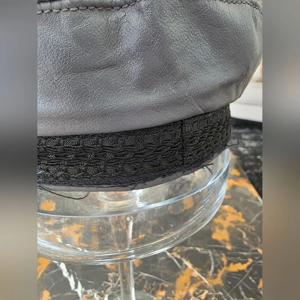 Vtg Gray Leather Fiddler Greek Fisherman Sailor Newsboy Driver Cap M - Picture 7 of 14